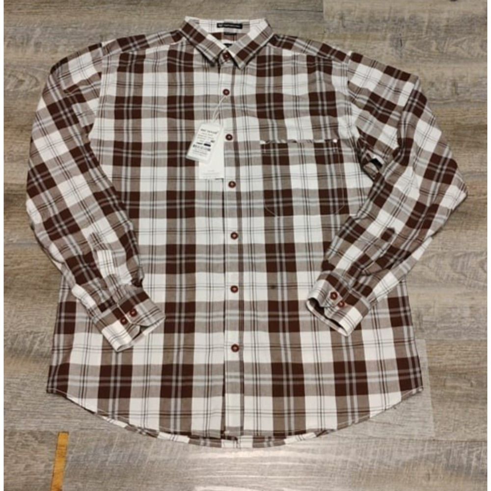 Mac Taylor Shirt Men’s brown white Plaid Button Up Long Sleeve xxL